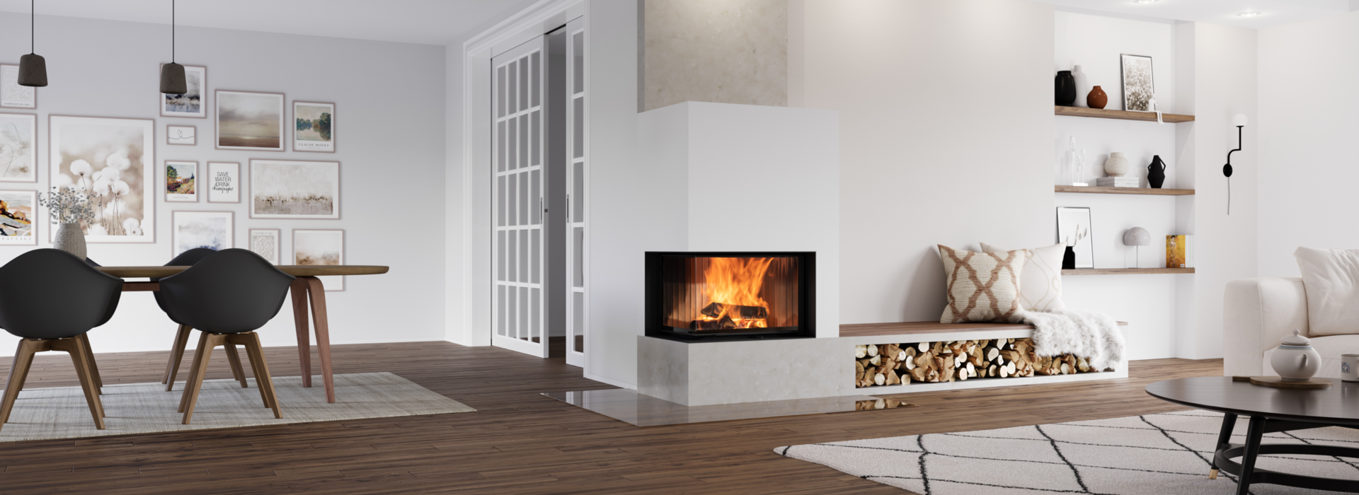 Image Of Square Cast Iron Woodburner Contemporary Log Wood Burning Stove  Fireplace Mantle With Orange Fire Flames Burning And Generating Heat To  Warm Up Room Instead Of Gas Boiler Central Heating Modern